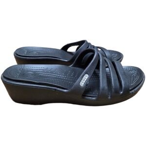 Crocs Rhonda Wedge Sandals Women Size‎ 7 Black Comfort Slip On
